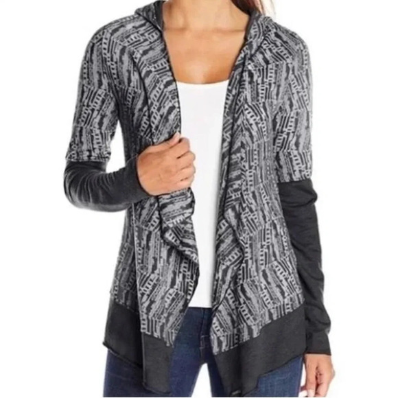 Prana Graceful Open Wrap Hooded Moonrock Cardigan in Grey Size S - Picture 1 of 12
